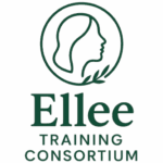 Ellee Training Consortium logo featuring a stylised female profile within a circular emblem